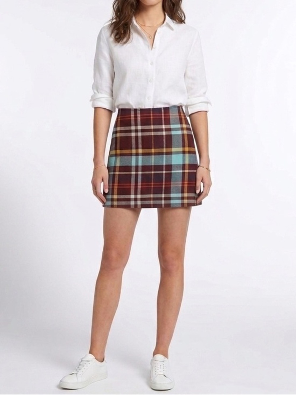 Urban Outfitters Preppy Plaid Mini Skirt in Burgundy & Teal Size Small